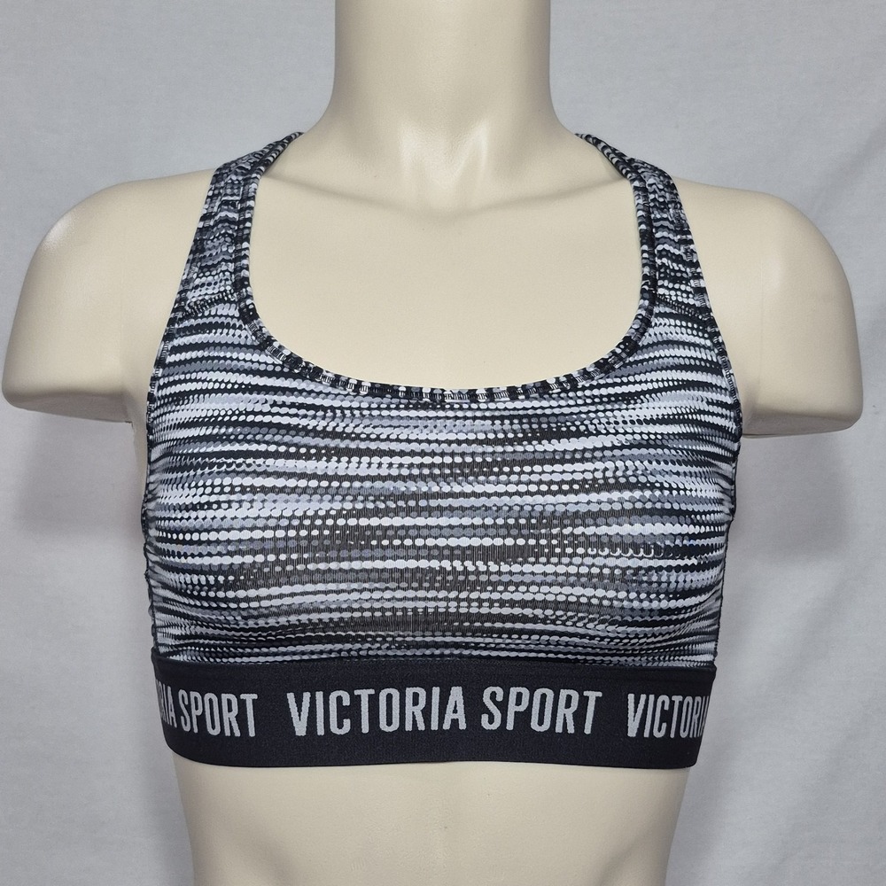 XS X-Small Victoria Sport Wire Free Sports Bra‎ Abstract Black & White